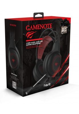 Навушники Havit HV-H2239d Black/Red, mini jack 3,5 mm x 2/USB, 21 Ом, кабель 2м, підсвічування (6950676254754)