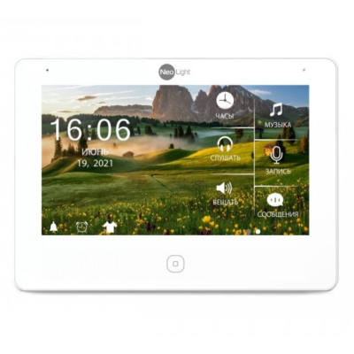 Монітор NeoLight ALPHA HD, White, 7" TFT LCD, PAL/NTSC, можливість підключити до двох панелей виклику та камер, керування замком, запис фото/відео, слот microSD, 186х127х18 мм