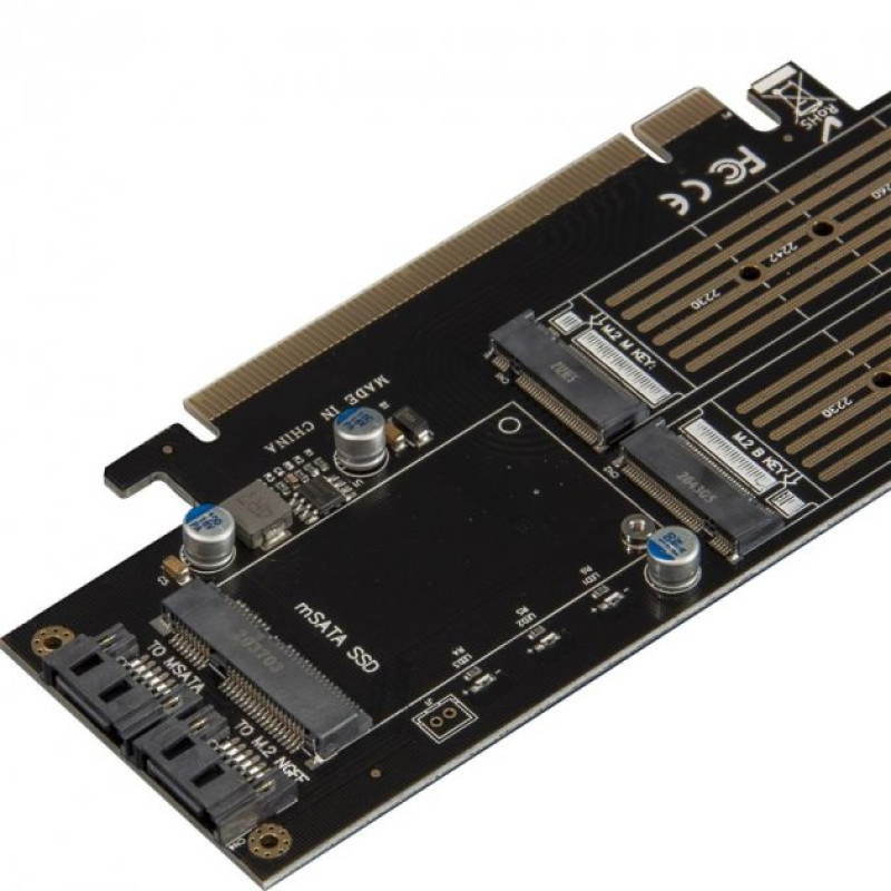 Контролер PCI - Frime to 2xM.2 (M Key+B Key) + 1 x mSata (ECF-PCIEtoSSD009.LP)