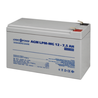 Батарея для ДБЖ 12В 7.5Ач LogicPower, AGM LPM-MG12-7.5AH, мультигелівий, ШхДхВ 151x65x100 (6554)