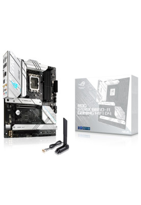 Мат.плата LGA1700, Asus ROG STRIX B660-A GAMING WIFI D4, B660, 4xDDR4, Int.Video(CPU), 4xSATA3, 3xM.2, 1xPCI-E 16x 5.0, 1xPCI-E 16x 3.0, 2xPCI-E 1x 3.0, ALC4080, 2.5GLan, WiFi 6, Bluetooth 5.2, 7xUSB3.2/5xUSB2.0, HDMI/DP, ATX