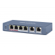 PoE комутатор Hikvision DS-3E0106HP-E, 4x10/100 PoE, 2хRJ45 Uplink, 145х68.45х25.6 мм, Black