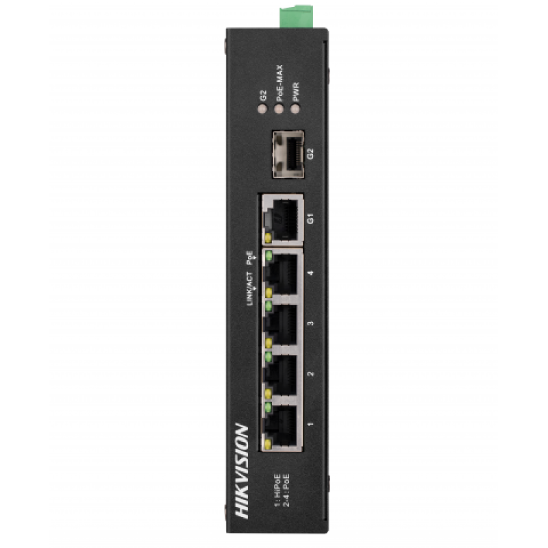 PoE комутатор Hikvision DS-3T0306HP-E/HS, 4x10/100 PoE, 1хRJ45 Uplink, 158х101х31 мм, Black