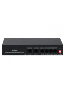 PoE комутатор Dahua DH-PFS3006-4ET-36, 4x10/100 PoE, 2хRJ45 Uplink, 194х108х35 мм, Black