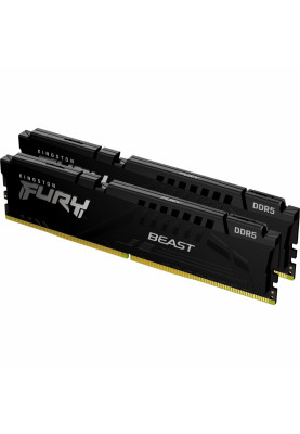 Пам'ять 16Gb x 2 (32Gb Kit) DDR5, 5200 MHz, Kingston Fury Beast, Black, 40-40-40, 1.25V, з радіатором (KF552C40BBK2-32)