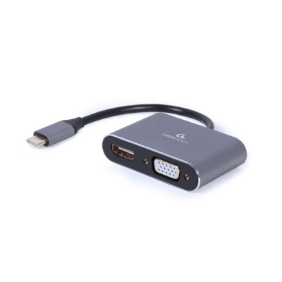 Адаптер USB 3.1 Type-C (M) - VGA (F) + HDMI (F), Cablexpert, Grey, 15 см (A-USB3C-HDMIVGA-01)
