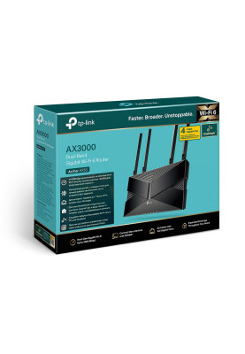 Роутер TP-LINK Archer AX53, Black, Wi-Fi 6, до 3000 Mb/s, 2.4/5GHz, 4x100/1000 Mb/s, RJ45 100/1000Mb/s (Gb), 4 зовнішні незнімні антени