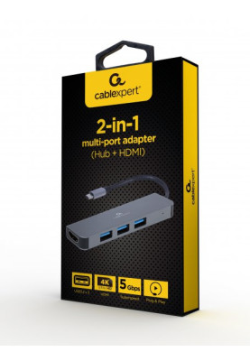 Концентратор Type-C Cablexpert A-CM-COMBO2-01 USB 3.2 х 3 порти, HDMI, метал, сріблястий