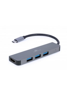 Концентратор Type-C Cablexpert A-CM-COMBO2-01 USB 3.2 х 3 порти, HDMI, метал, сріблястий