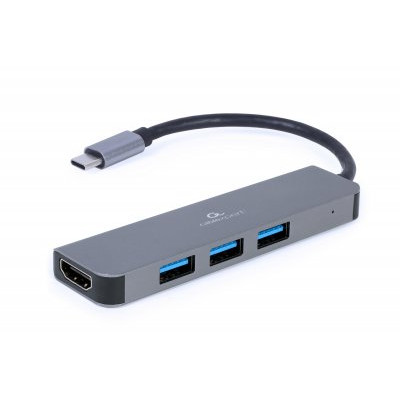 Концентратор Type-C Cablexpert A-CM-COMBO2-01 USB 3.2 х 3 порти, HDMI, метал, сріблястий