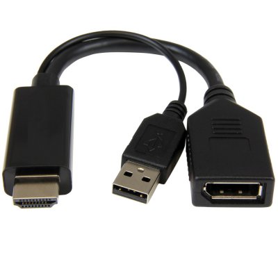 Адаптер HDMI (M)-Display Port (F), Cablexpert, Black, живлення від вбудованого USB (A-HDMIM-DPF-01)
