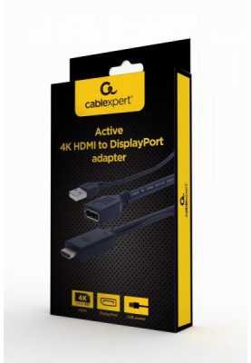 Адаптер HDMI (M)-Display Port (F), Cablexpert, Black, живлення від вбудованого USB (A-HDMIM-DPF-01)