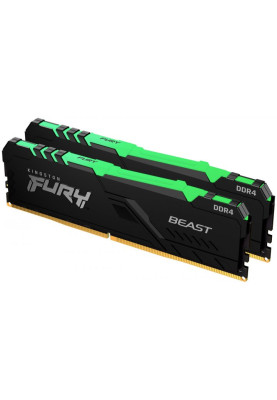 Пам'ять 16Gb x 2 (32Gb Kit) DDR4, 3200 MHz, Kingston Fury Beast RGB, Black, 16-20-20, 1.35V, з радіатором (KF432C16BBAK2/32)