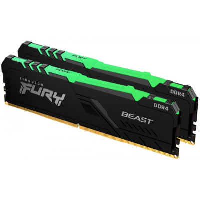Пам'ять 16Gb x 2 (32Gb Kit) DDR4, 3200 MHz, Kingston Fury Beast RGB, Black, 16-20-20, 1.35V, з радіатором (KF432C16BBAK2/32)