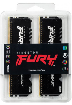 Пам'ять 16Gb x 2 (32Gb Kit) DDR4, 3200 MHz, Kingston Fury Beast RGB, Black, 16-20-20, 1.35V, з радіатором (KF432C16BBAK2/32)