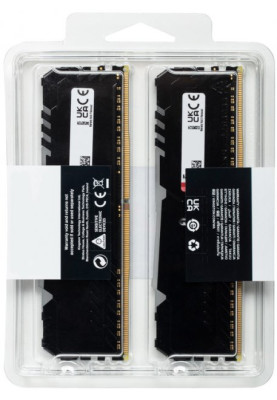 Пам'ять 16Gb x 2 (32Gb Kit) DDR4, 3200 MHz, Kingston Fury Beast RGB, Black, 16-20-20, 1.35V, з радіатором (KF432C16BBAK2/32)