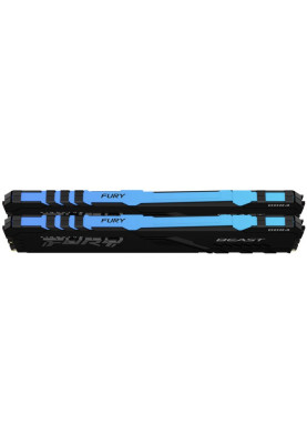 Пам'ять 16Gb x 2 (32Gb Kit) DDR4, 3200 MHz, Kingston Fury Beast RGB, Black, 16-20-20, 1.35V, з радіатором (KF432C16BBAK2/32)
