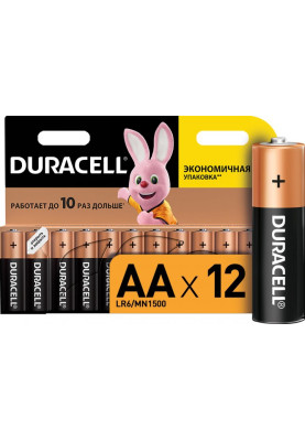 Батарейка AA (LR6), лужна, Duracell Duralock Basic, 12 шт, 1.5V, (MN1500 12BL)