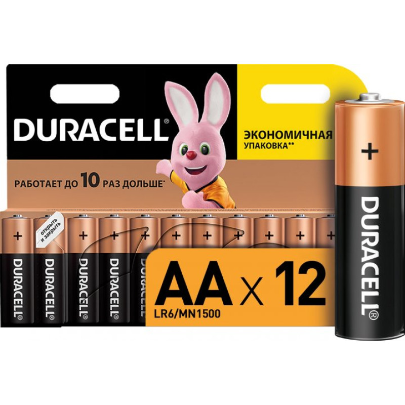 Батарейка AA (LR6), лужна, Duracell Duralock Basic, 12 шт, 1.5V, (MN1500 12BL)