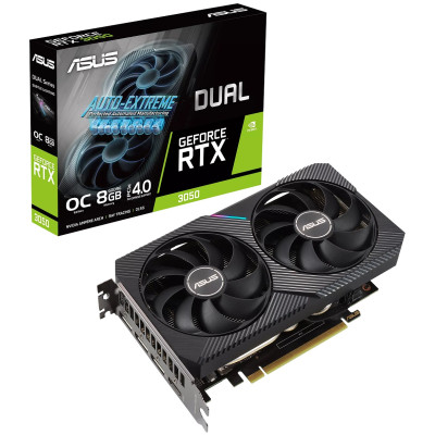 Відеокарта GeForce RTX 3050, Asus, DUAL OC, 8Gb GDDR6, 128-bit, HDMI/3xDP, 1852/14000 MHz, 8-pin (DUAL-RTX3050-O8G)