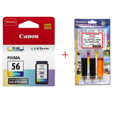 Картридж Canon CL-56, Color + заправний комплект WWM 3x20 мл (Set56-inkC)