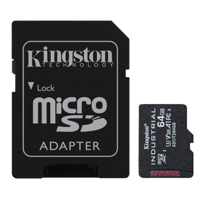 Карта пам'яті microSDXC, 64Gb, Class10 UHS-I U3 V30 A1, Kingston Industrial, SD адаптер (SDCIT2/64GB)