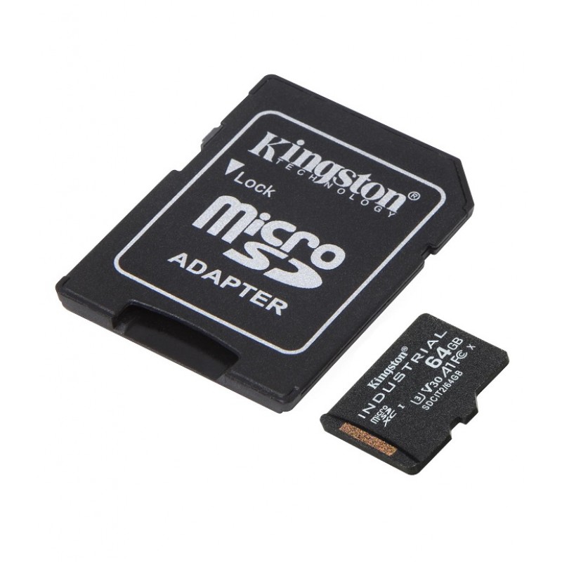 Карта пам'яті microSDXC, 64Gb, Class10 UHS-I U3 V30 A1, Kingston Industrial, SD адаптер (SDCIT2/64GB)