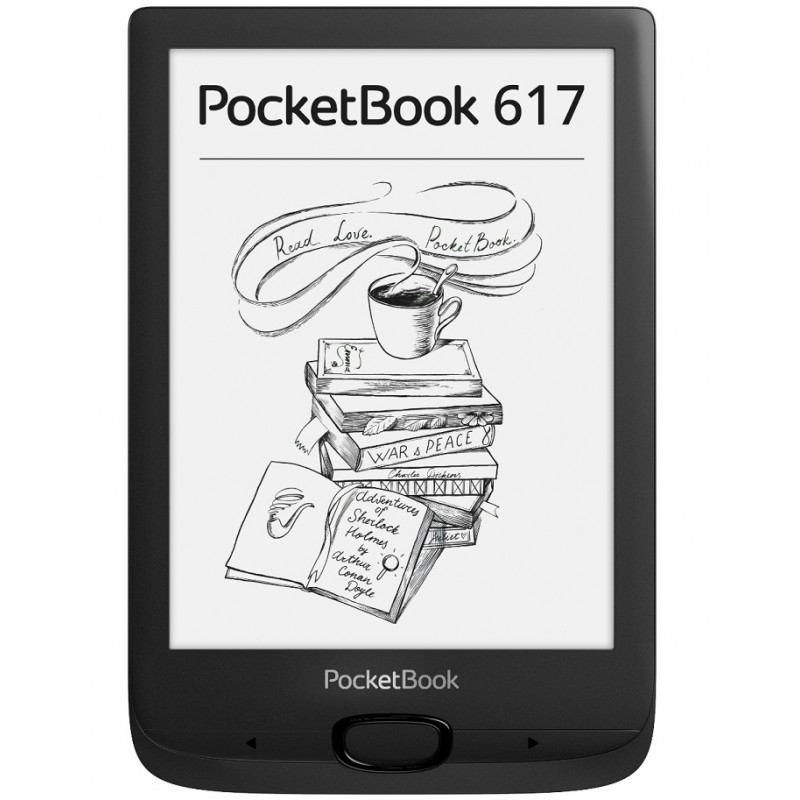 Електронна книга 6" PocketBook 617, Ink Black, WiFi, 758x1024 (E Ink Carta), 512Mb/8Gb, 16 градацій сірого, 212 DPI, сенсорна панель, підсвічування екрана SMARTlight, microSD (до 32Gb), 1300 mAh, microUSB, 161.3x108x8 мм (PB617-P-CIS)