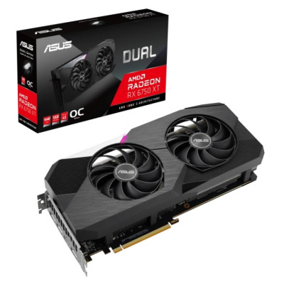 Відеокарта Radeon RX 6750 XT, Asus, DUAL OC, 12Gb GDDR6, 192-bit, HDMI/3xDP, 2638/18000 MHz, 2x8-pin (DUAL-RX6750XT-O12G)
