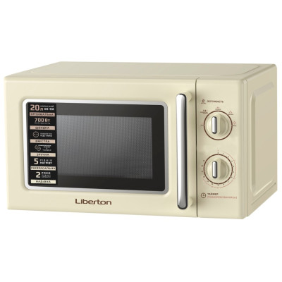 Мікрохвильова піч Liberton LMW-2088M Ivory, 700W, 20 л, звичайна (соло), таймер, механічне керування