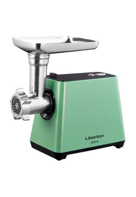 М'ясорубка Liberton LMG-28ST, Green, 2800W, продуктивність 2 кг/хв, 3 диски з отворами 3/5/7мм, барабани для терки та шатківниці, насадка для томатів/ковбасок/кеббе, реверс