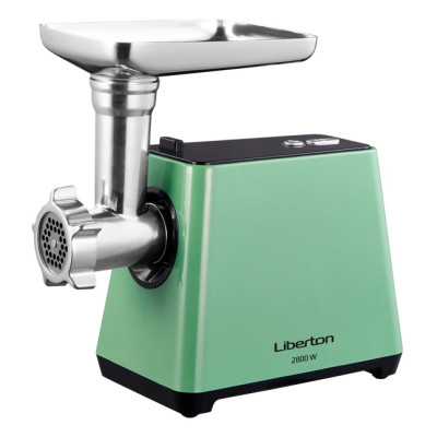 М'ясорубка Liberton LMG-28ST, Green, 2800W, продуктивність 2 кг/хв, 3 диски з отворами 3/5/7мм, барабани для терки та шатківниці, насадка для томатів/ковбасок/кеббе, реверс