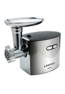 М'ясорубка Liberton LMG-28STS, Silver, 2800W, продуктивність 2 кг/хв, 3 диски з отворами 3/5/7мм, барабани для терки та шатківниці, насадка для томатів/ковбасок/кеббе, реверс