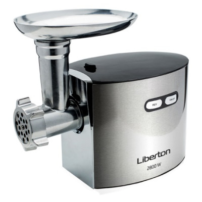 М'ясорубка Liberton LMG-28STS, Silver, 2800W, продуктивність 2 кг/хв, 3 диски з отворами 3/5/7мм, барабани для терки та шатківниці, насадка для томатів/ковбасок/кеббе, реверс