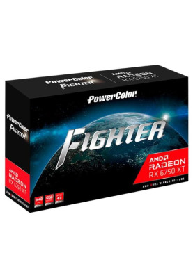 Відеокарта Radeon RX 6750 XT, PowerColor, Fighter, 12Gb GDDR6, 192-bit, HDMI/3xDP, 2600/18000 MHz, 2x8-pin (AXRX 6750 XT 12GBD6-3DH)