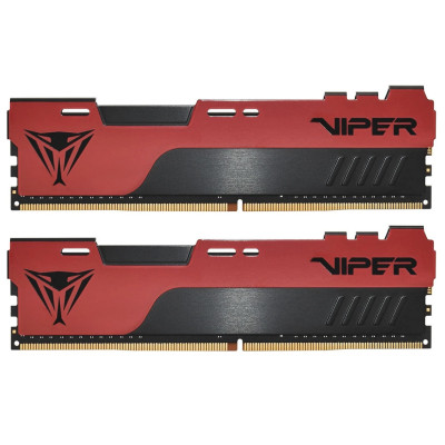 Пам'ять 8Gb x 2 (16Gb Kit) DDR4, 2666 MHz, Patriot Viper Elite II, Black/Red, 16-17-17-36, 1.2V, з радіатором (PVE2416G266C6K)