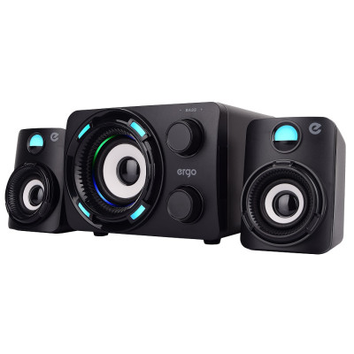 Колонки 2.1 Ergo ES-290, Black, 5 Вт + 2x3 Вт, 3.5 мм, LED підсвічування (7 кольорів), живлення від USB, 1.2 м