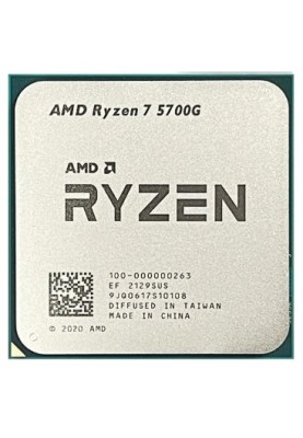 Процесор AMD (AM4) Ryzen 7 5700G, Tray, 8x3.8 GHz (Turbo Boost 4.6 GHz), Radeon Vega (2000 MHz), L3 16Mb, Zen 3, 7 nm, TDP 65W, розблокований множник (100-000000263)