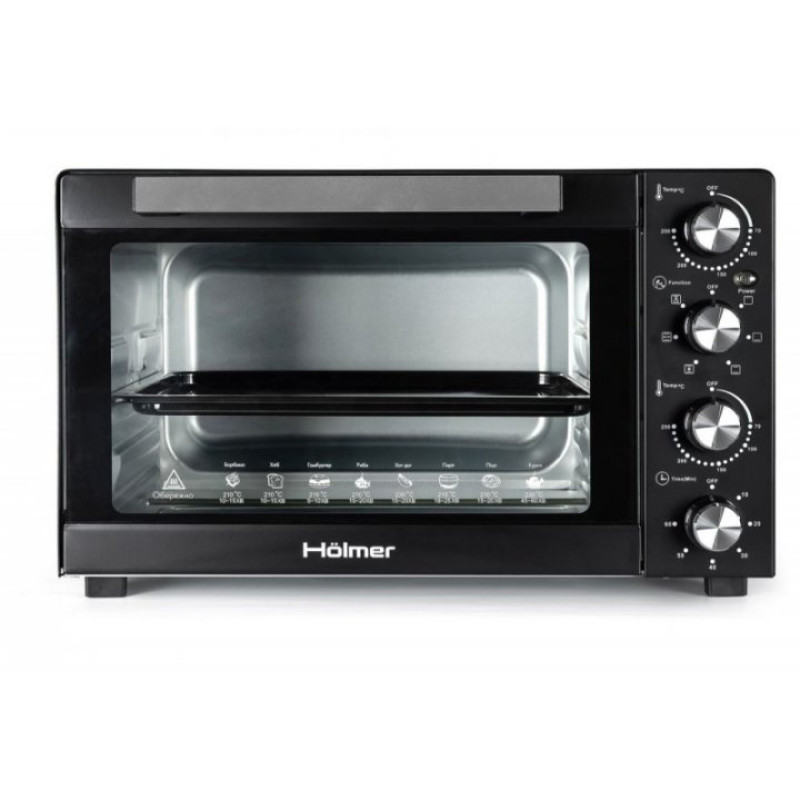 Електродуховка Holmer HEO-152CR Black, 1700W, 50 л, 5 режимів, вертел, гриль, конвекція, таймер