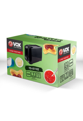 Тостер VOX Electronics TO01102, Black, 700W, механічне керування, 2 тости, 2 відділення, 7 режимів підсмажування