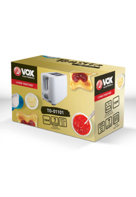 Тостер VOX Electronics TO01101, White, 700W, механічне керування, 2 тости, 2 відділення, 7 режимів підсмажування