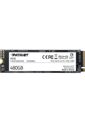 Твердотільний накопичувач M.2 480Gb, Patriot P310, PCI-E 3.0 x4, 3D TLC, 1700/1500 MB/s (P310P480GM28)