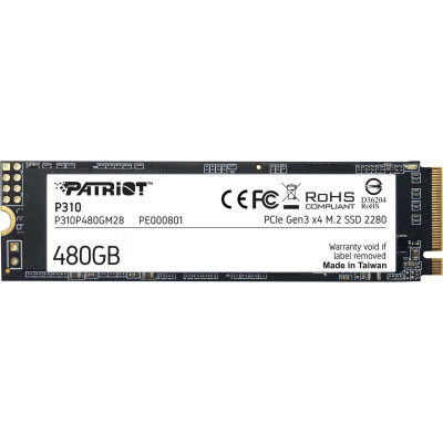 Твердотільний накопичувач M.2 480Gb, Patriot P310, PCI-E 3.0 x4, 3D TLC, 1700/1500 MB/s (P310P480GM28)