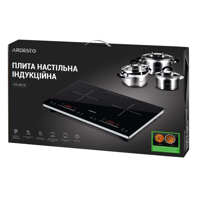 Настільна плита Ardesto ICS-B218, Black, 1800+1300W, 2 конфорки, індукція, таймер
