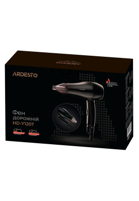 Фен Ardesto HD-Y120T, Black, 1200W, 2 швидкості, 2 режиму, концентратор, складна ручка, DC двигун, захист від перегріву