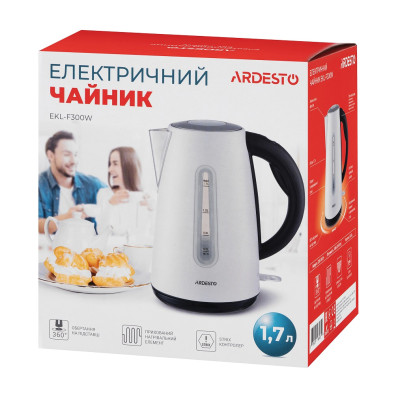 Електрочайник Ardesto EKL-F300W, White, 1.7л, 2150Вт, strix контроль, нерж.сталь