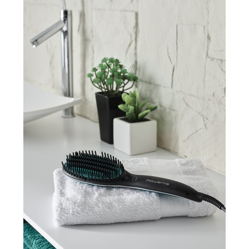 Щітка-випрямляч для волосся Rowenta Power Straight CF5820F0 Black, 3 температурні режими, 160-200°C, кераміка, ф-ї: випрямлення волосся, шнур, що обертається, іонний генератор, індикація нагрівання, температурні режими залежно від типу волосся