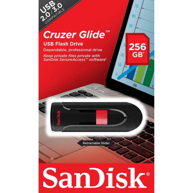 USB Flash Drive 256Gb SanDisk Cruzer Glide, Black/Red (SDCZ60-256G-B35)