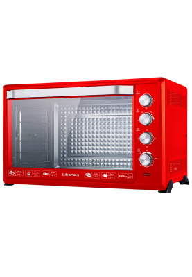 Електродуховка Liberton LEO-1000 Red, 2400W, 100 л, механічне керування, індикатор роботи, таймер, конвекція, вертел, 3 режими нагрівання