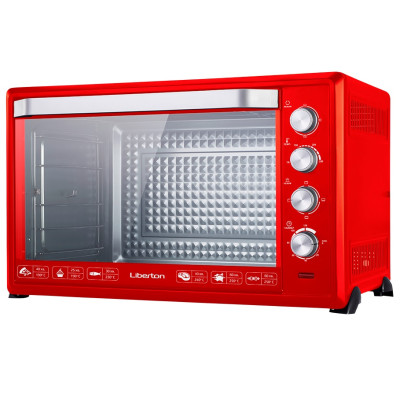 Електродуховка Liberton LEO-1000 Red, 2400W, 100 л, механічне керування, індикатор роботи, таймер, конвекція, вертел, 3 режими нагрівання